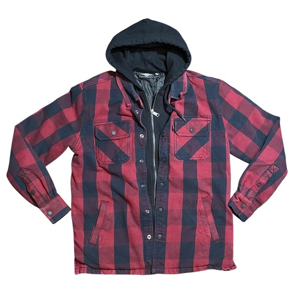 Harley Davidson Willie G Skull Quilted Hoodie Shirt Jacket Red Full Zip Medium - Picture 1 of 15